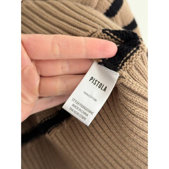 PISTOLA Arlo Polo Sweater in Tan Noir Stripe Size Large - Picture 7 of 8